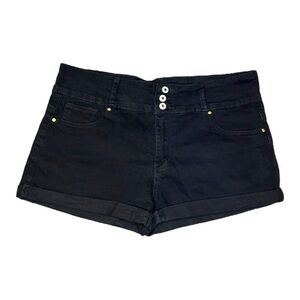 Women Junior Casual Summer Mid Waist Stretchy Denim  Black Jean Shorts Size XXL